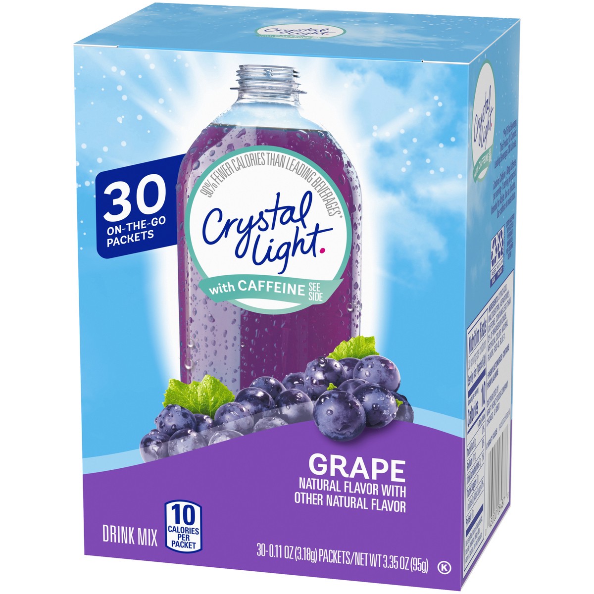 slide 2 of 9, Crystal Light Grape Naturally Flavored Powdered Drink Mix with Caffeine, 30 ct On-the-Go Packets, 30 ct