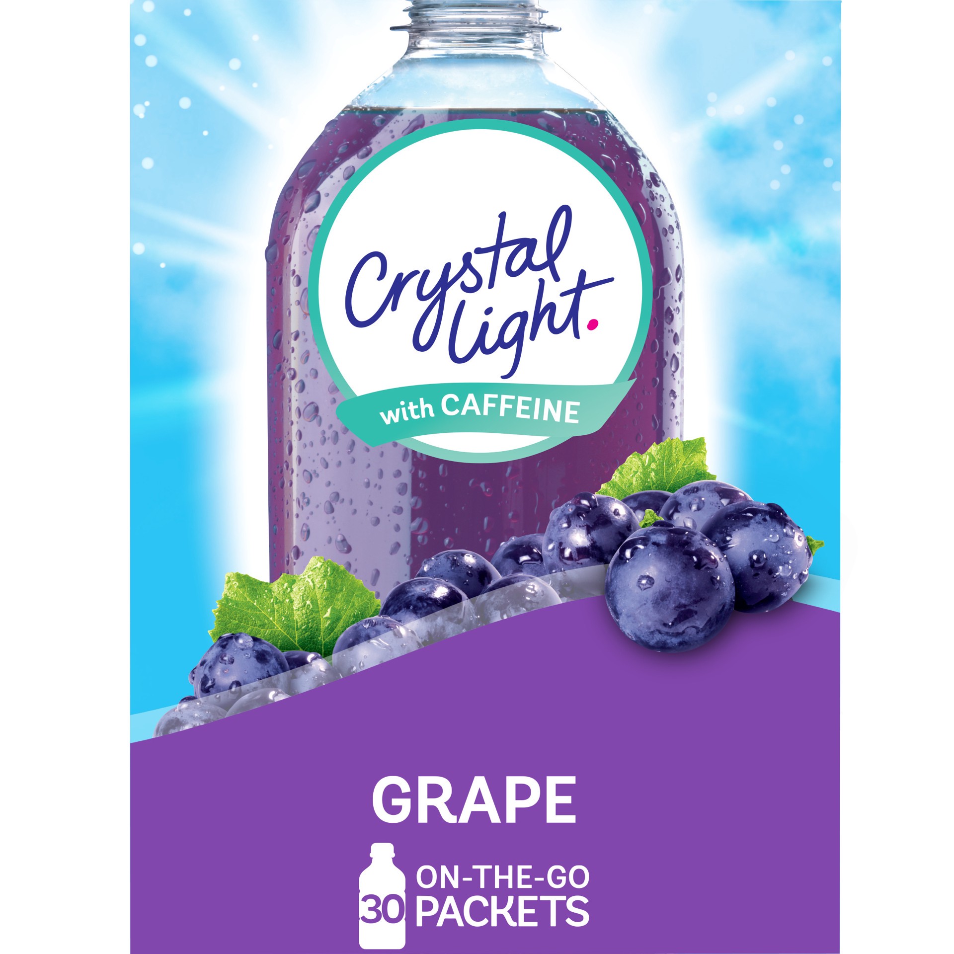 slide 1 of 9, Crystal Light Grape Naturally Flavored Powdered Drink Mix with Caffeine, 30 ct On-the-Go Packets, 30 ct