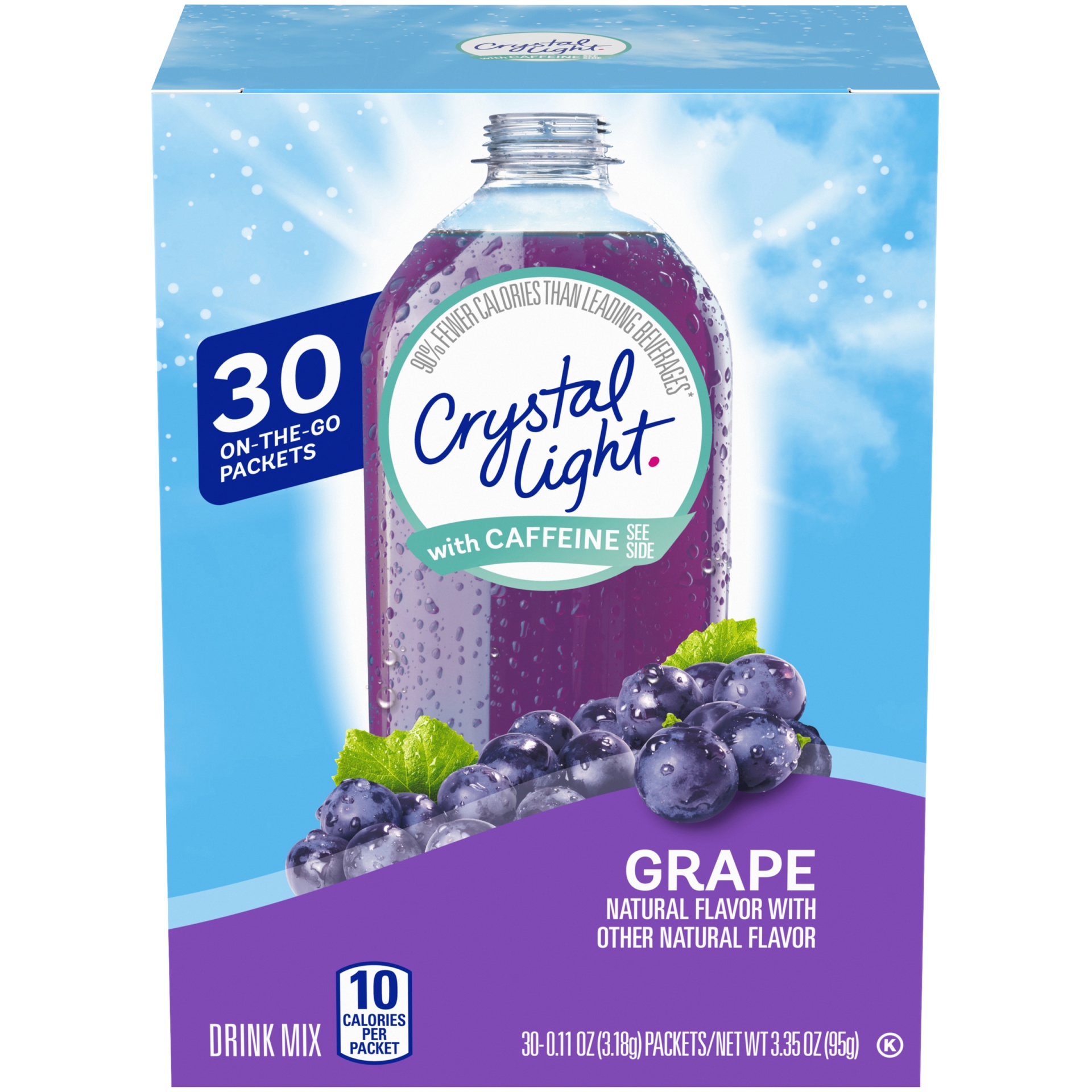 slide 1 of 6, Crystal Light Grape Naturally Flavored Powdered Drink Mix with Caffeine On-the-Go, 30 ct; 0.11 oz