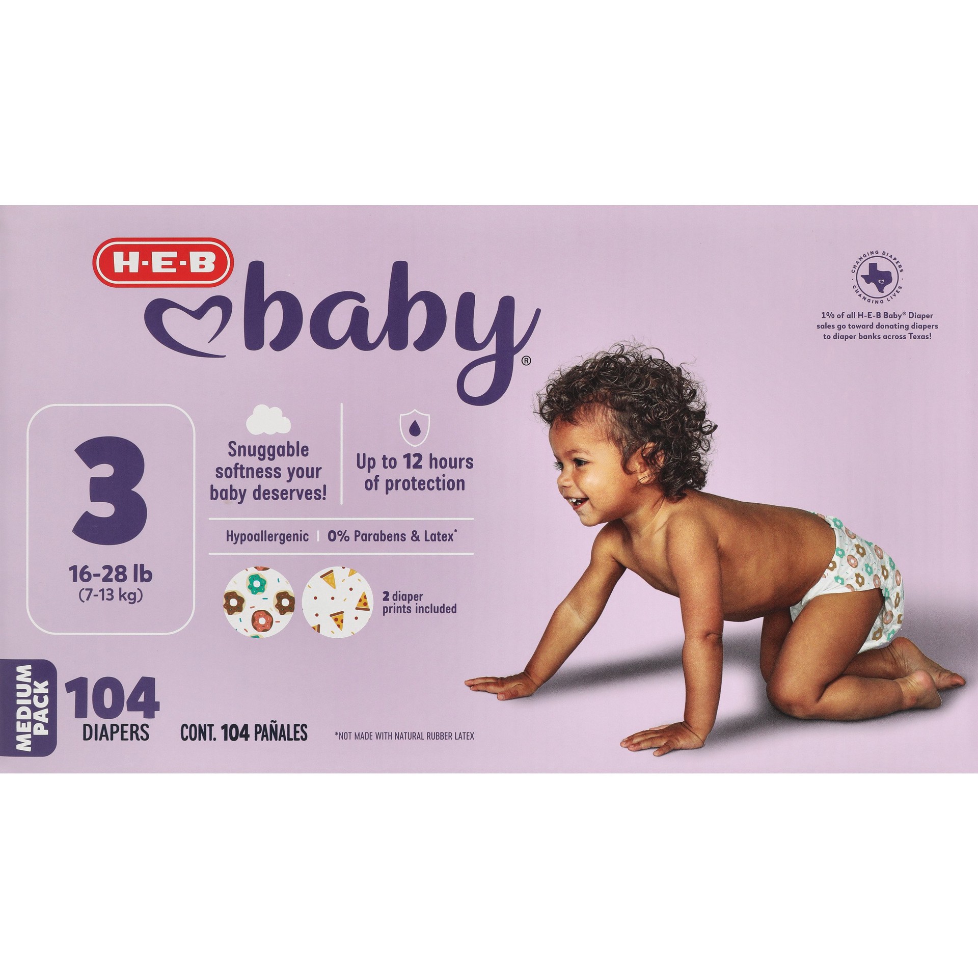 slide 1 of 1, H-E-B Baby Medium Pack Diapers - Size 3, 104 ct