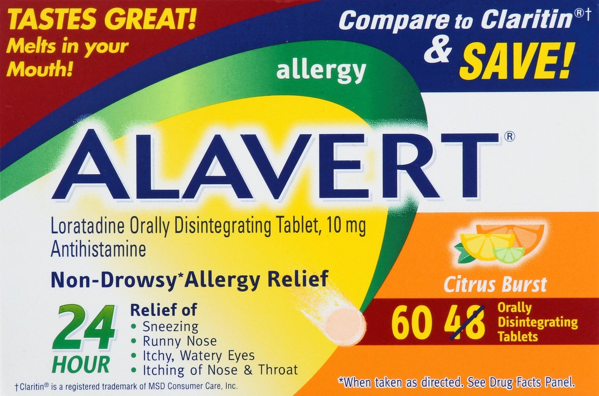 slide 3 of 12, Alavert Non-Drowsy Tablets Citrus Burst Allergy Relief 60 ea, 60 ct