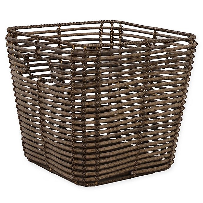 slide 1 of 4, ORG Handwoven Poly-Rattan Storage Basket - Brown/Grey, 1 ct