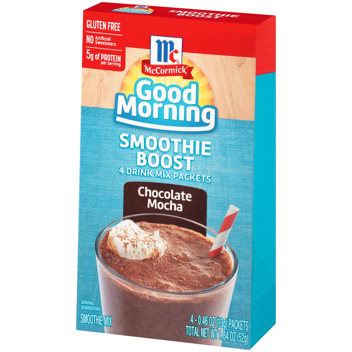 slide 3 of 13, McCormick Good Morning Chocolate Mocha Smoothie Boost Drink Mix Packets 4-0.46 oz Packets, 1.84 oz