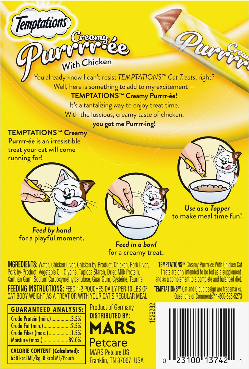 slide 11 of 12, Temptations Lickable Puree Tasty Chicken Flavor Treats for Cats 4 - 0.423 oz Pouches, 4 ct