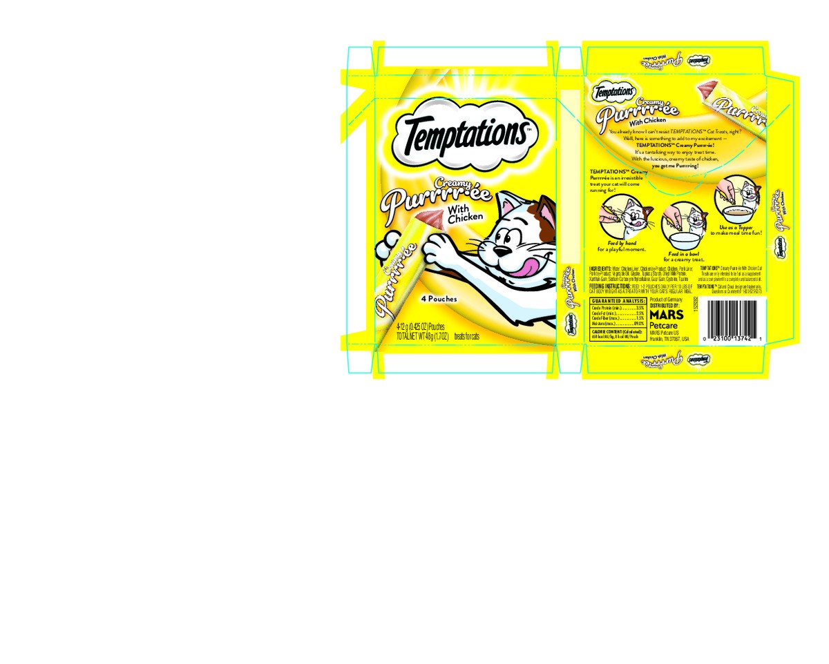 slide 12 of 12, Temptations Lickable Puree Tasty Chicken Flavor Treats for Cats 4 - 0.423 oz Pouches, 4 ct