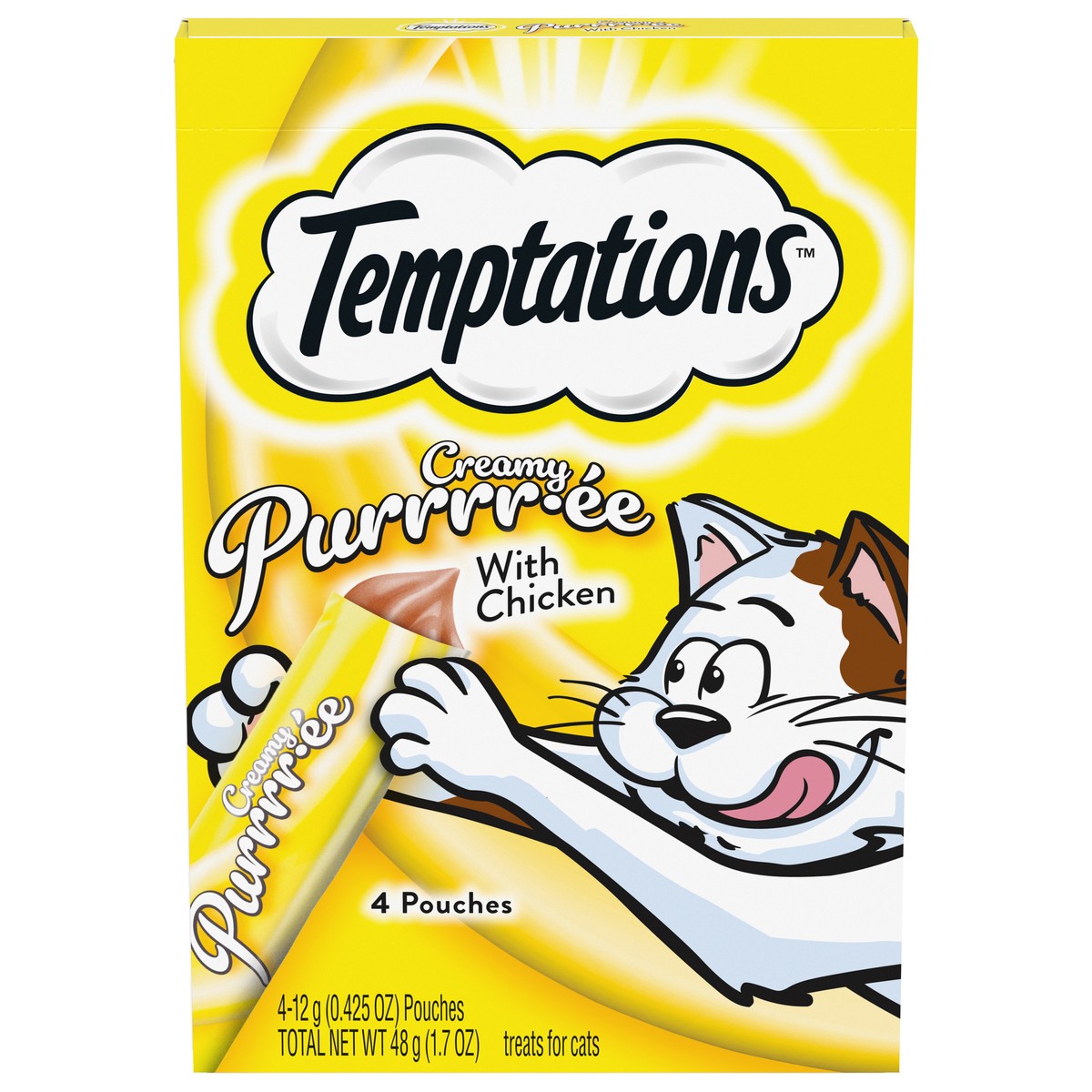 slide 4 of 12, Temptations Lickable Puree Tasty Chicken Flavor Treats for Cats 4 - 0.423 oz Pouches, 4 ct