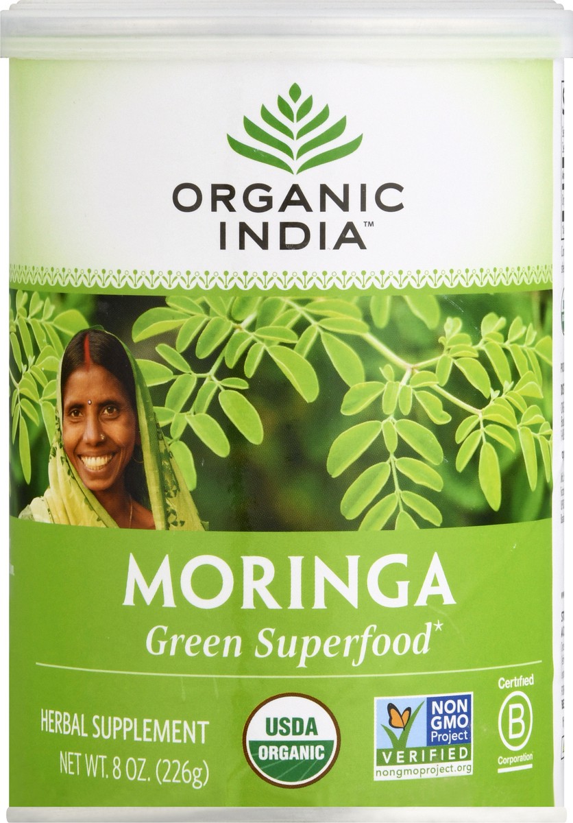 slide 4 of 9, Organic India Moringa Green Superfood, 8 oz