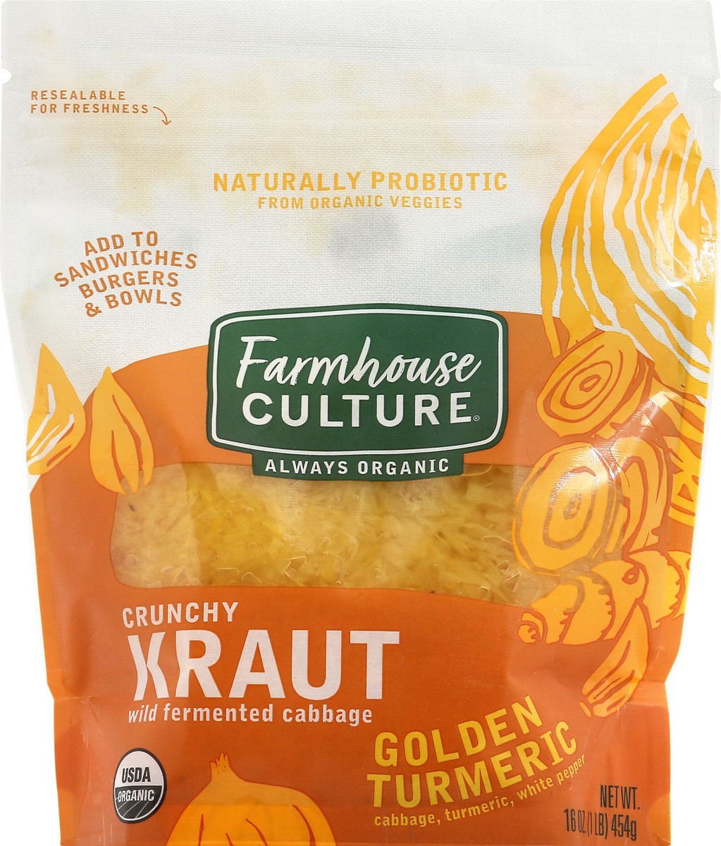 slide 1 of 13, Farmhouse Culture Organic Crunchy Golden Turmeric Kraut 16 oz, 16 oz