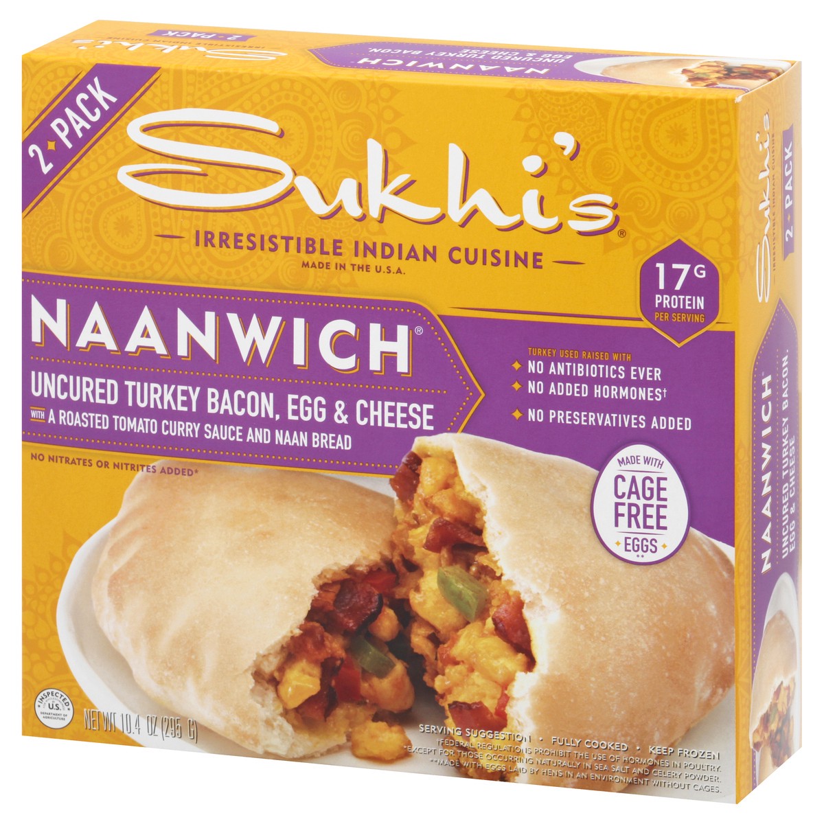 slide 5 of 10, Sukhi's 2 Pack Uncured Turkey Bacon, Egg & Cheese Naanwich 2 ea, 2 ct