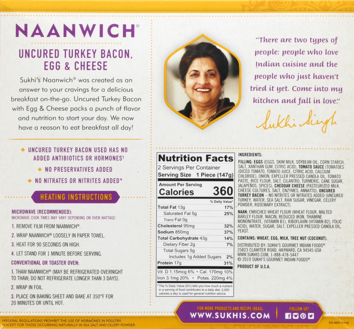 slide 2 of 10, Sukhi's 2 Pack Uncured Turkey Bacon, Egg & Cheese Naanwich 2 ea, 2 ct