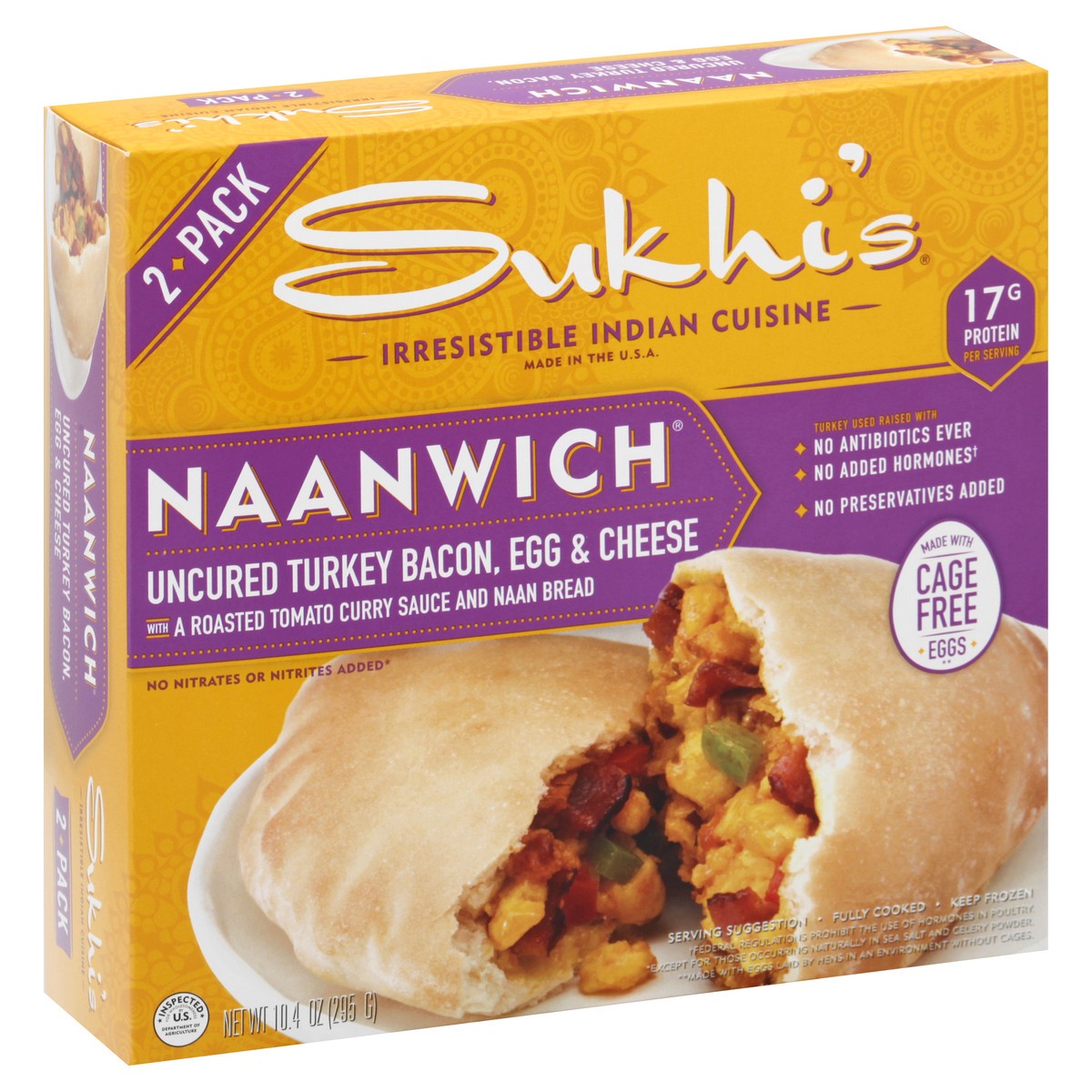 slide 4 of 10, Sukhi's 2 Pack Uncured Turkey Bacon, Egg & Cheese Naanwich 2 ea, 2 ct