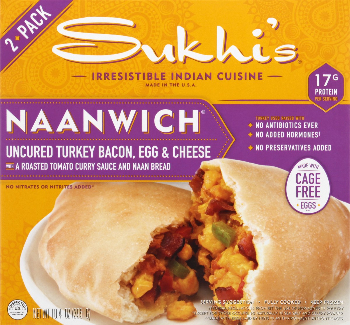 slide 1 of 10, Sukhi's 2 Pack Uncured Turkey Bacon, Egg & Cheese Naanwich 2 ea, 2 ct