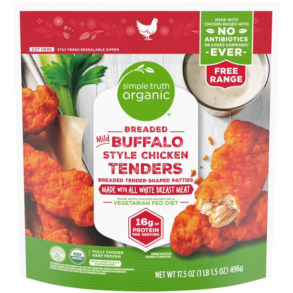 slide 1 of 1, Simple Truth Organic Breaded Mild Buffalo Style Chicken Tenders, 17.5 oz