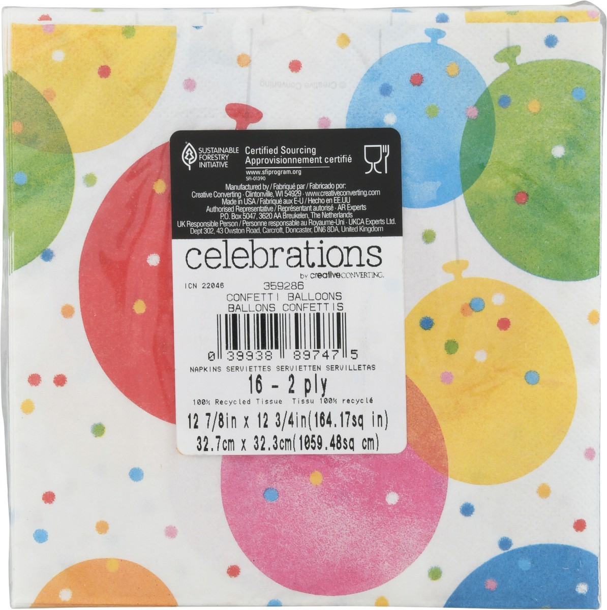 slide 9 of 11, Celebrations 2 Ply Confetti Balloons Napkins 16 ea, 16 ct
