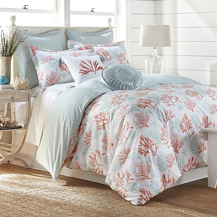 slide 1 of 2, Coastal Living Cape Town Reversible Full/Queen Duvet Cover Set - Coral/Blue, 3 ct