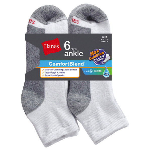 slide 1 of 1, Hanes Men's FreshIQ ComfortBlend Max Cushion Ankle Socks, 6 ct