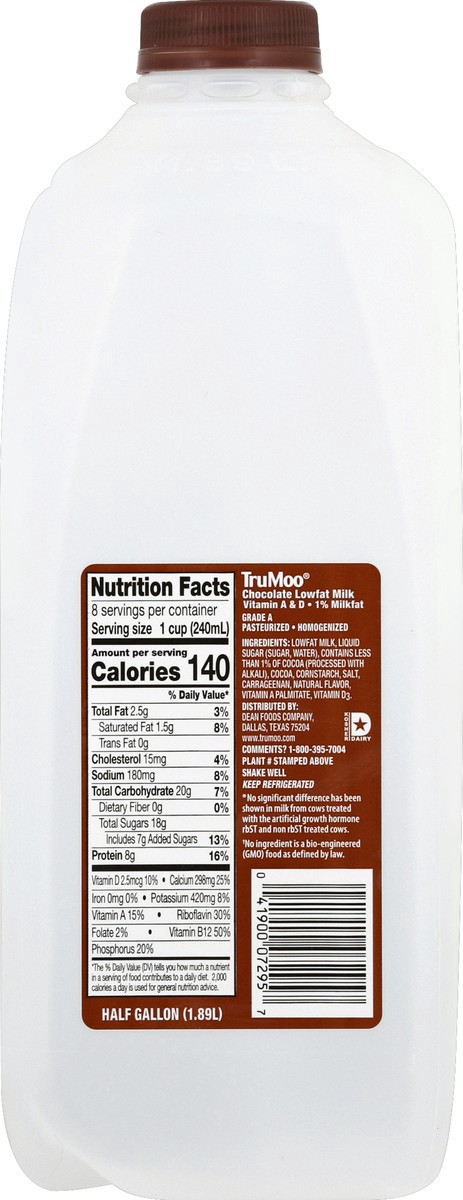 slide 3 of 7, TruMoo Chocolate 1% Lowfat Milk Half Gallon, 1/2 gal