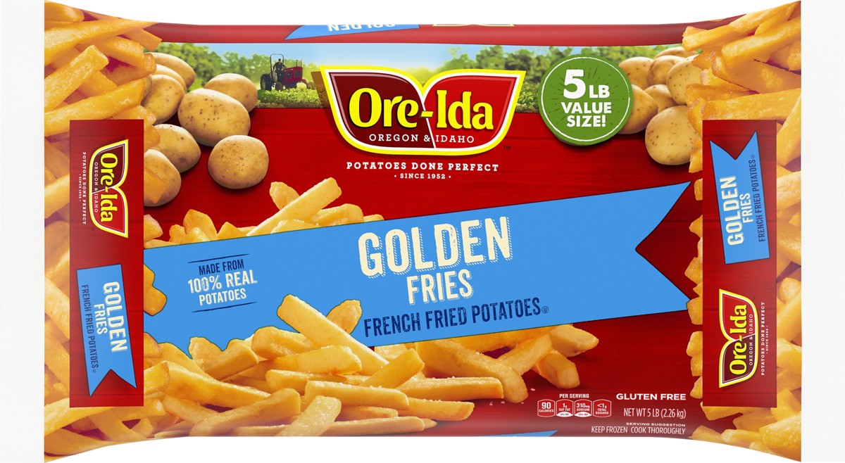 slide 2 of 5, Ore-Ida Crispy Straight-Cut Fries, French Fried Potatoes, Value Size, 5 lb Bag, 5 lb