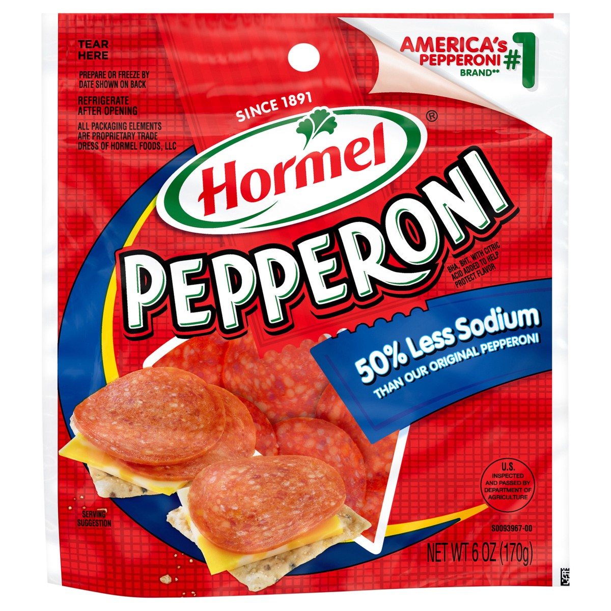 slide 1 of 7, HORMEL Pepperoni 50% Less Sodium, 6 oz