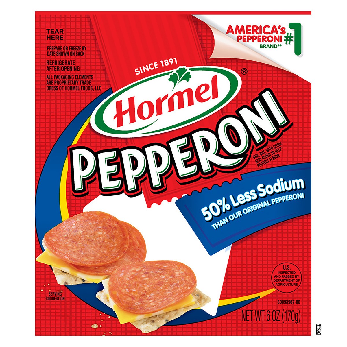 slide 1 of 7, Hormel 50% Less Sodium Pepperoni 6 oz. ZIP-PAK, 6 oz