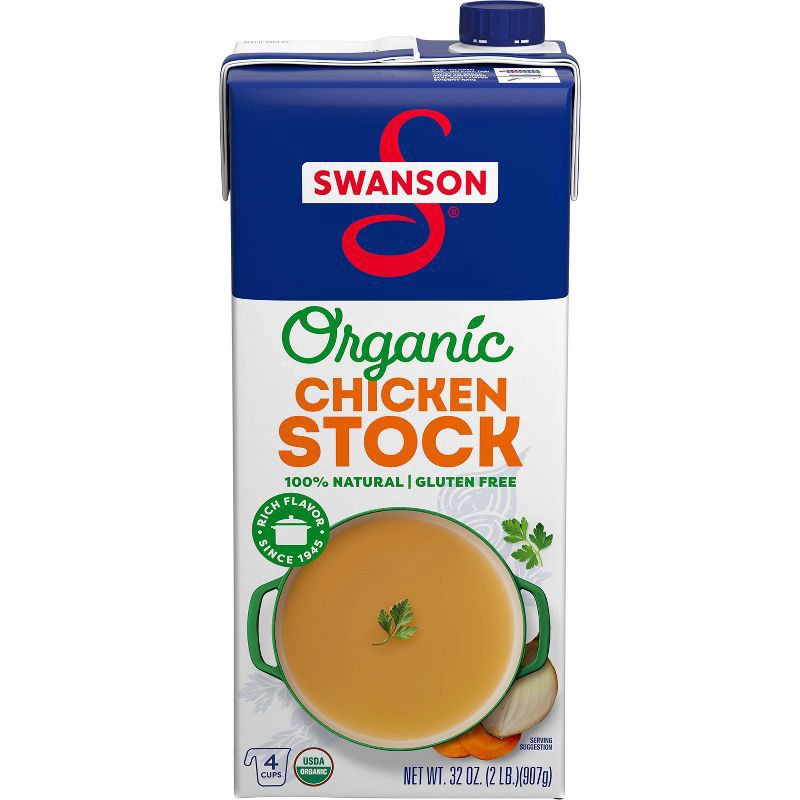 slide 1 of 5, Swanson 100% Natural Organic Chicken Stock, 32 oz Carton, 32 oz