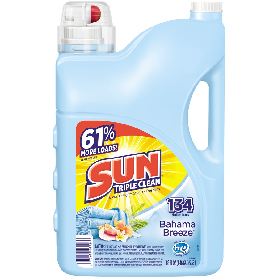 slide 1 of 1, Sun Triple Clean Bahama Breeze Laundry Detergent, 188 fl oz