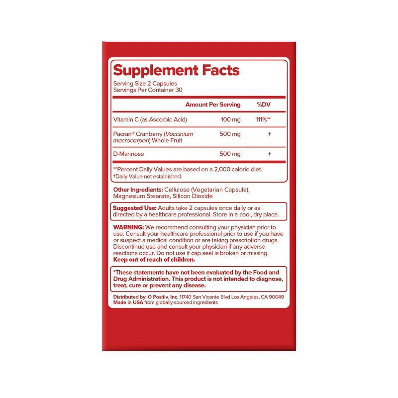 slide 4 of 5, O Positiv Health URO Urinary Tract Health Vitamin Capsules with Cranberry and D-Mannose, 60 Ct, 60 ct
