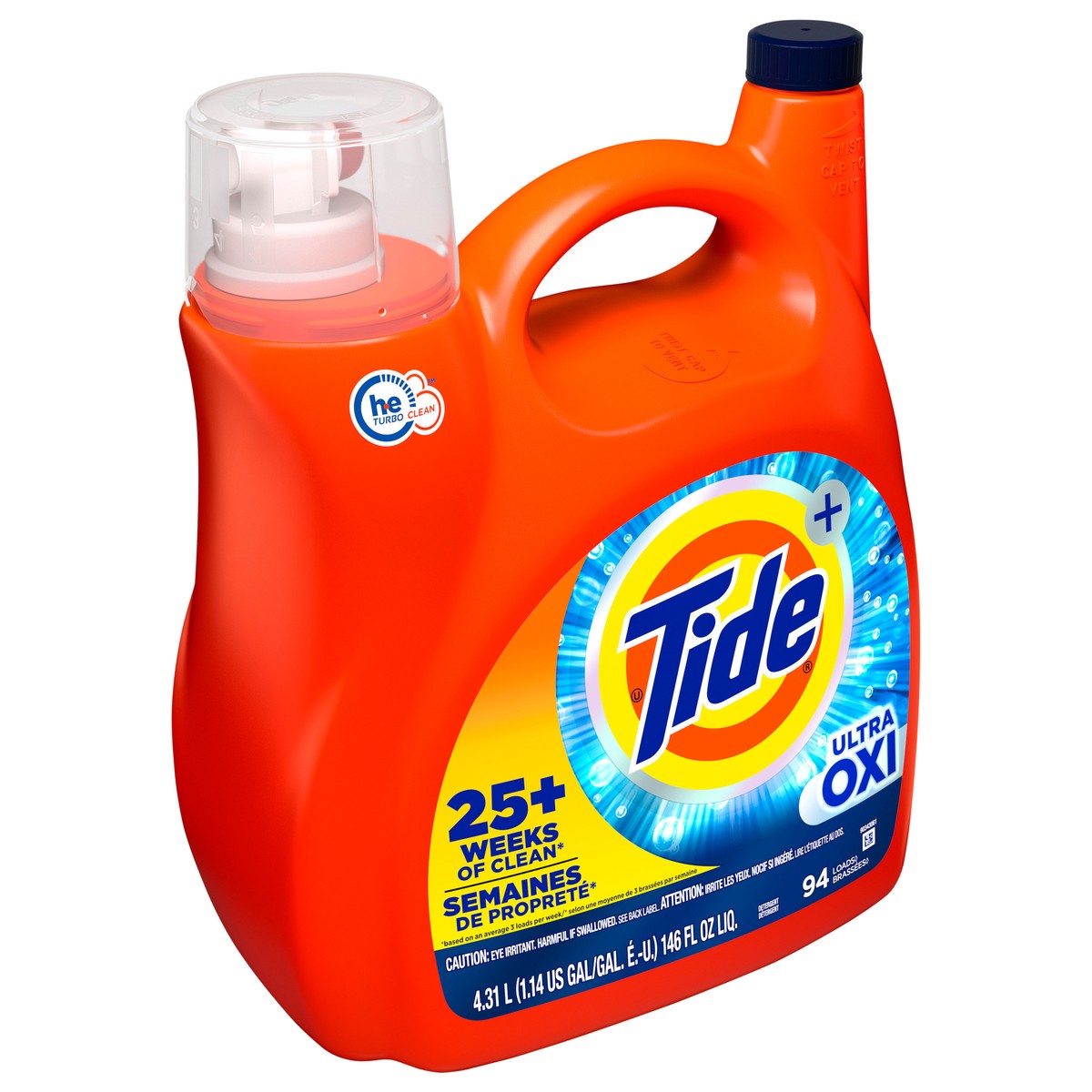 slide 2 of 4, Tide Ultra Oxi Liquid Laundry Detergent, 94 loads, 146 fl oz, HE Compatible, 1.14 gal