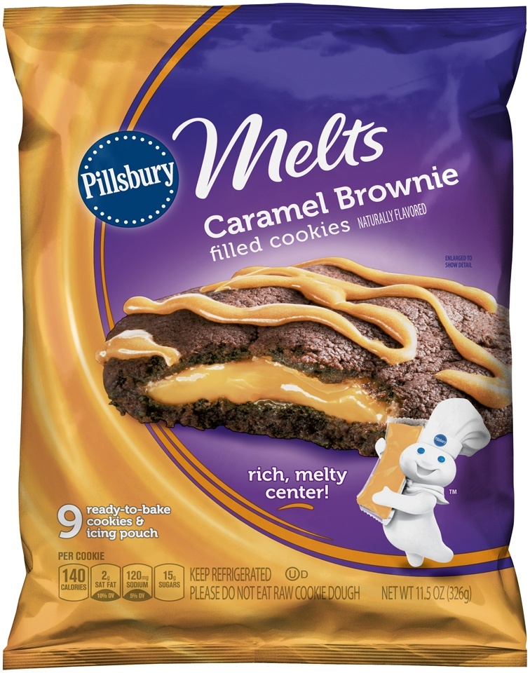 slide 1 of 1, Pillsbury Melts Refrigerated Cookies Caramel Brownie Filled Cookies, 9 ct; 11.5 oz