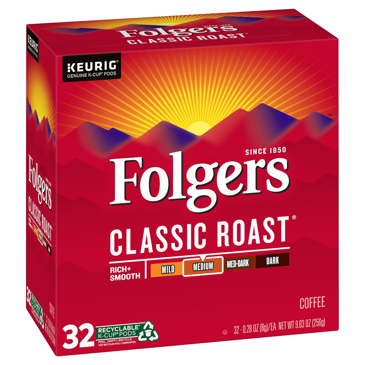 slide 2 of 8, Folgers Classic Roast Medium Roast Coffee K-Cup Pods, 32 ct