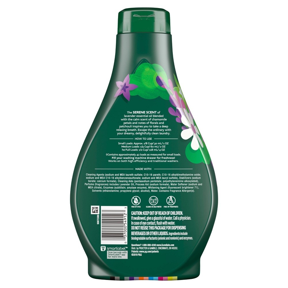 slide 3 of 3, Gain with Essential Oils Lavender & Chamomile Calm Liquid Laundry Detergent - The Serene Scent, 42 fl oz