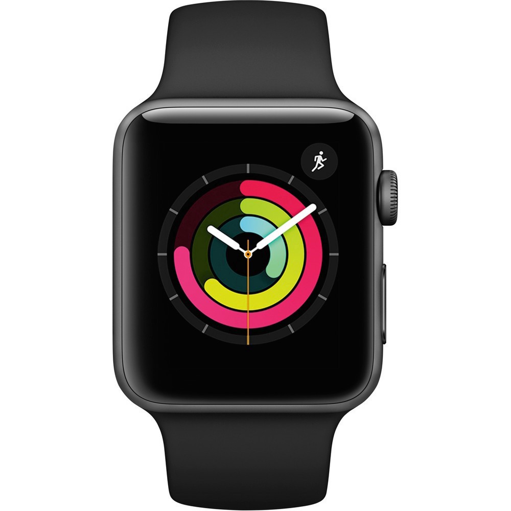 slide 6 of 6, Apple Watch Series 3 GPS 42mm Space Gray Aluminum Case with Sport Band - Black, 42 mm