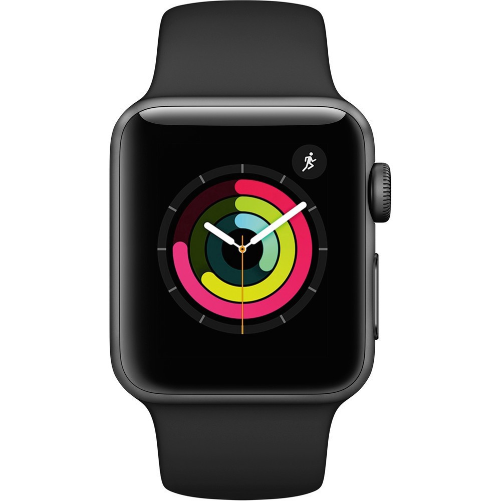 slide 4 of 6, Apple Watch Series 3 GPS 42mm Space Gray Aluminum Case with Sport Band - Black, 42 mm