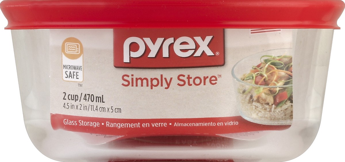 slide 1 of 4, Pyrex Round 2 Cup With Red Cover, 1 ct