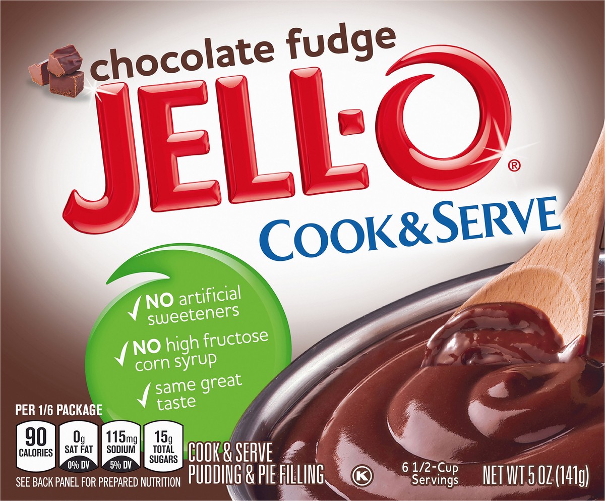 slide 2 of 9, Jell-O Cook & Serve Chocolate Fudge Pudding & Pie Filling Mix, 5 oz Box, 5 oz