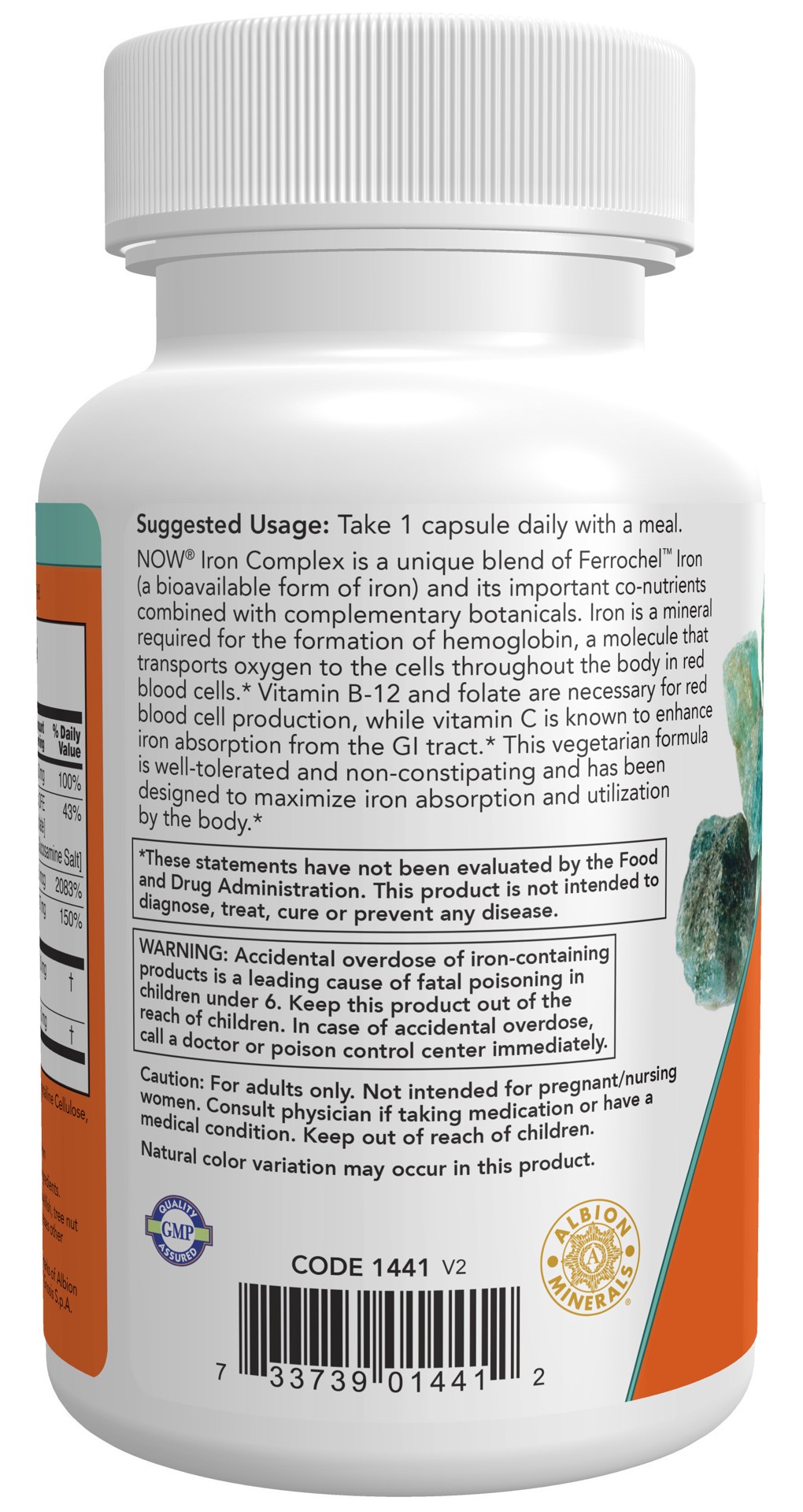 slide 4 of 4, NOW Iron Complex Caps - 100 Veg Capsules, 100 ct