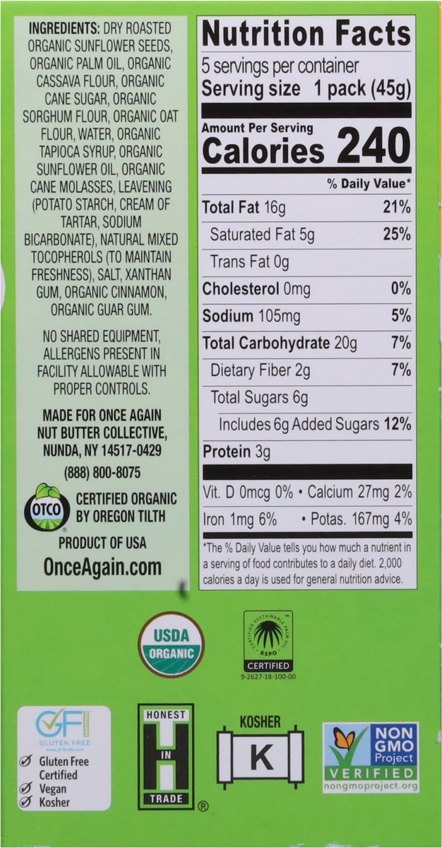slide 14 of 14, Once Again Sunflower Butter Graham Sandwiches 5 - 1.59 oz Packs, 5 ct
