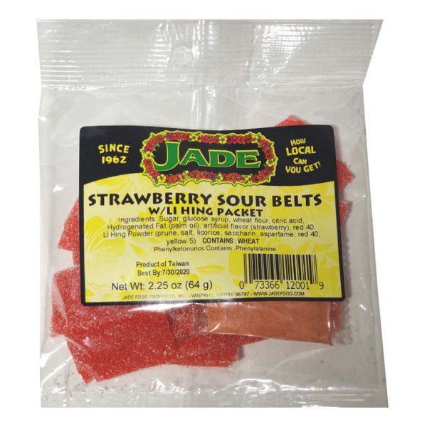slide 1 of 1, Jade Food Products Sour Strawberry Belts, 1 ct