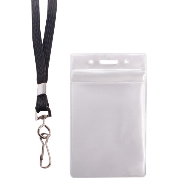 slide 2 of 2, Advantus ID Holder/Lanyard Combo Pack - Support 3.75"" x 2.58"" Media - Vertical - Vinyl - Black/Clear - Durable - 20 / Pack, 20 ct