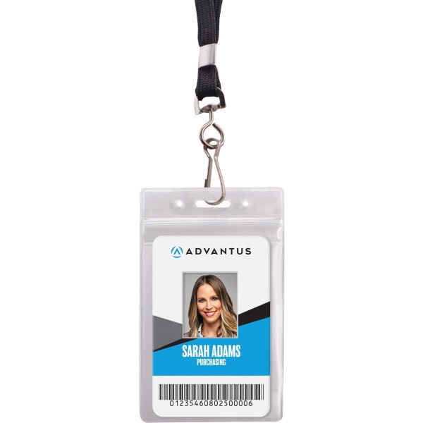 slide 1 of 2, Advantus ID Holder/Lanyard Combo Pack - Support 3.75"" x 2.58"" Media - Vertical - Vinyl - Black/Clear - Durable - 20 / Pack, 20 ct