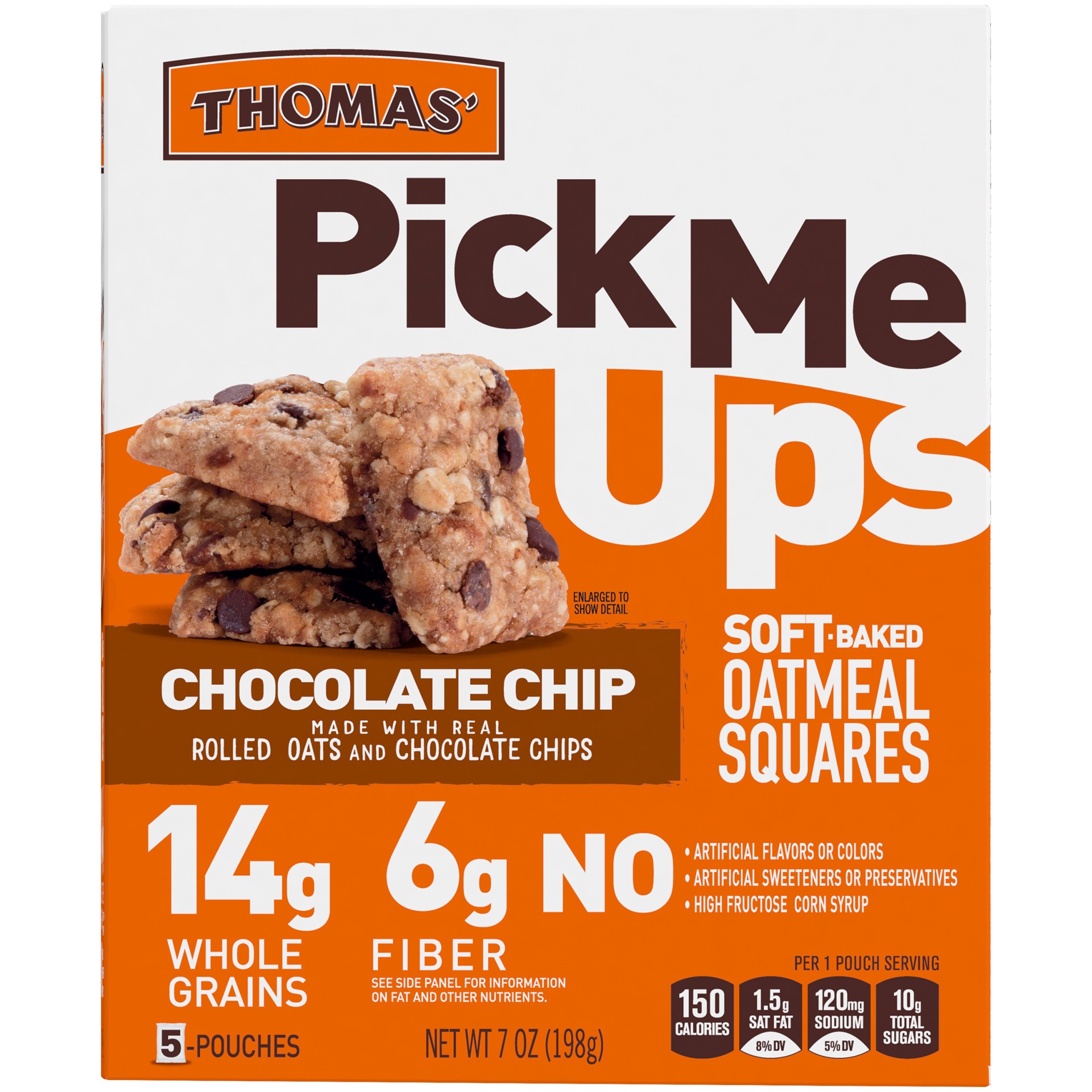 slide 1 of 5, Thomas' Pick Me Ups Chocolate Chip Oatmeal Squares, 5 pouches, 7 oz, 7 oz