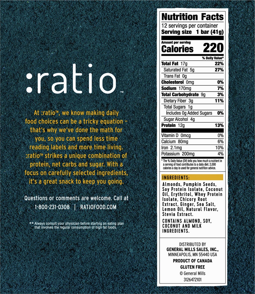 slide 3 of 13, :ratio Crunchy Bars, KETO* friendly, Lemon Almond,  12 Bars, 12 ct