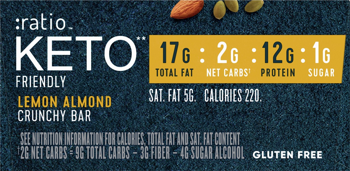 slide 12 of 13, :ratio Crunchy Bars, KETO* friendly, Lemon Almond,  12 Bars, 12 ct