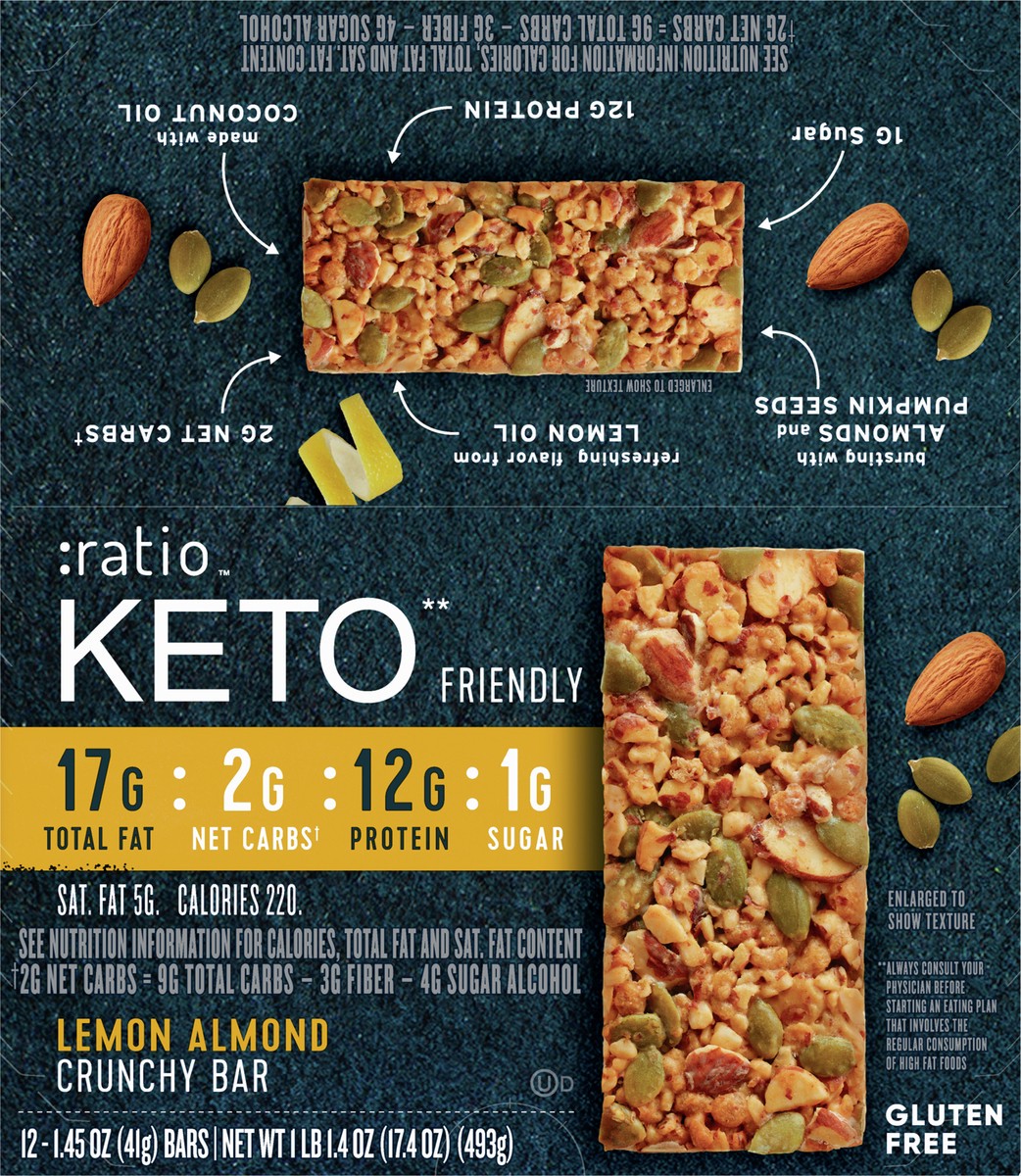 slide 13 of 13, :ratio Crunchy Bars, KETO* friendly, Lemon Almond,  12 Bars, 12 ct