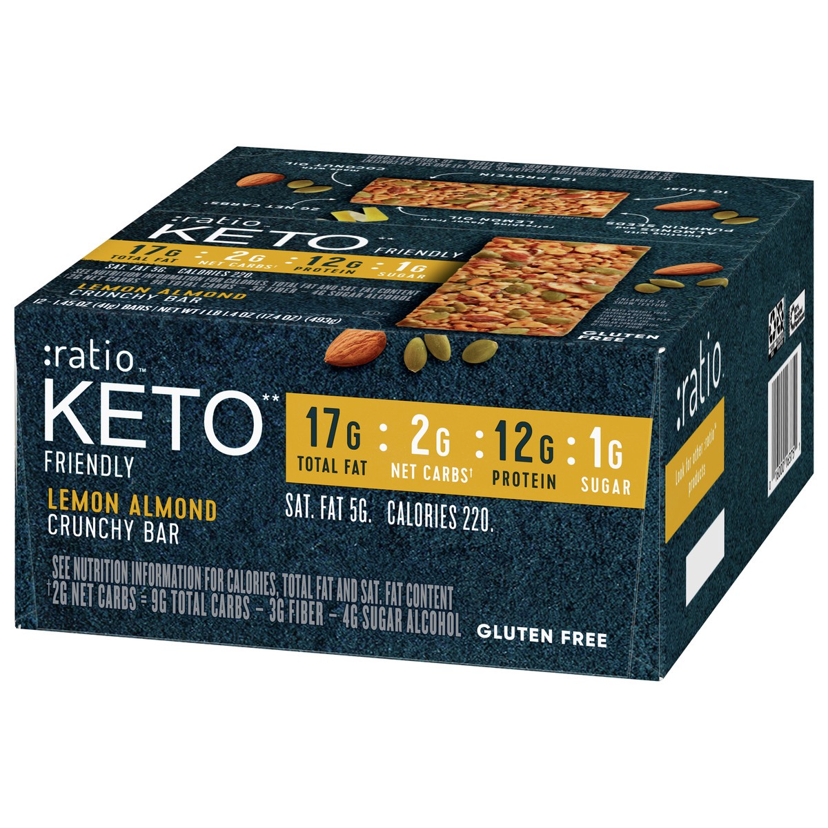 slide 6 of 13, :ratio Crunchy Bars, KETO* friendly, Lemon Almond,  12 Bars, 12 ct