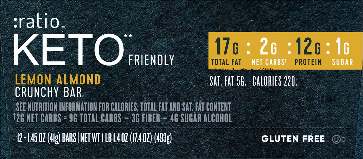 slide 7 of 13, :ratio Crunchy Bars, KETO* friendly, Lemon Almond,  12 Bars, 12 ct