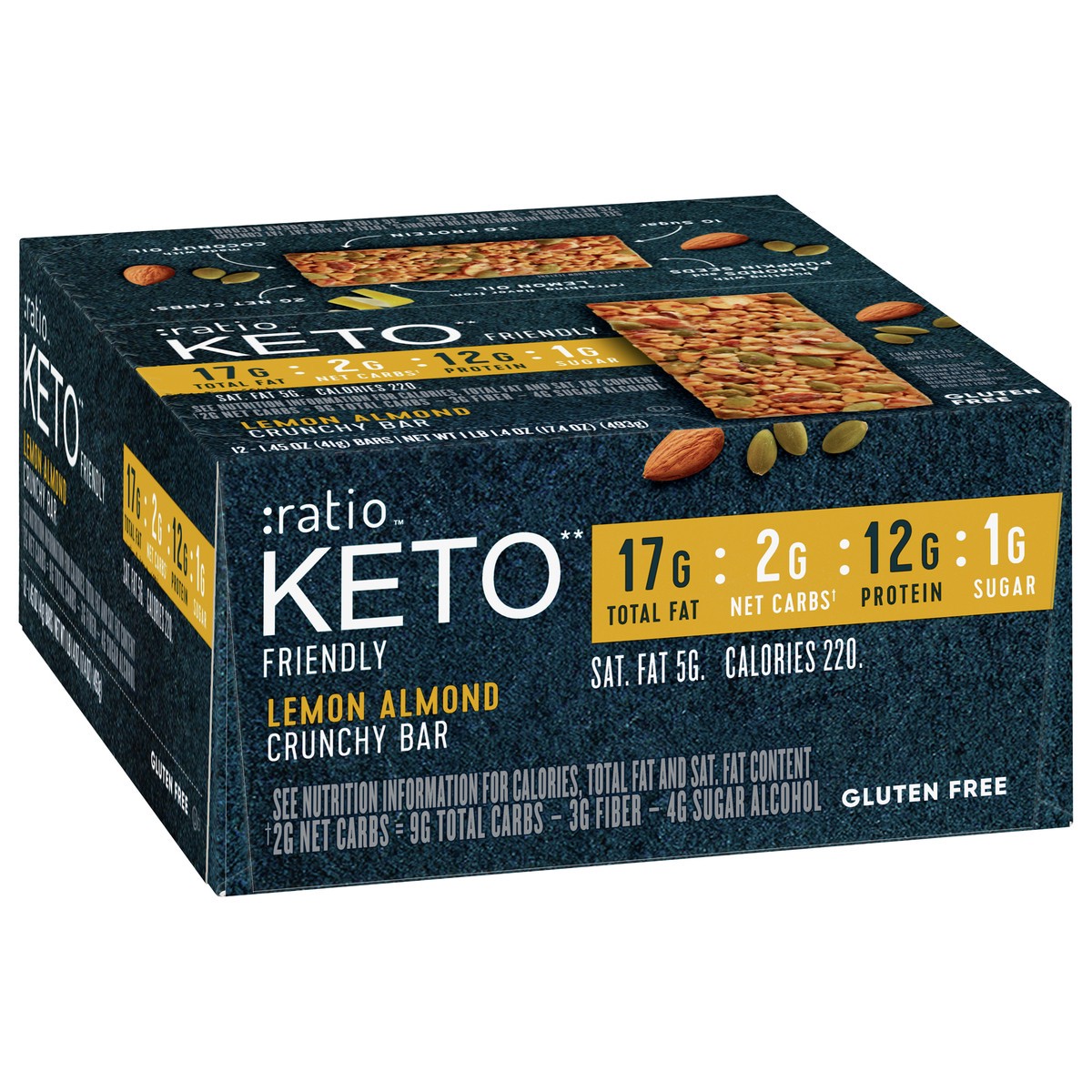 slide 10 of 13, :ratio Crunchy Bars, KETO* friendly, Lemon Almond,  12 Bars, 12 ct