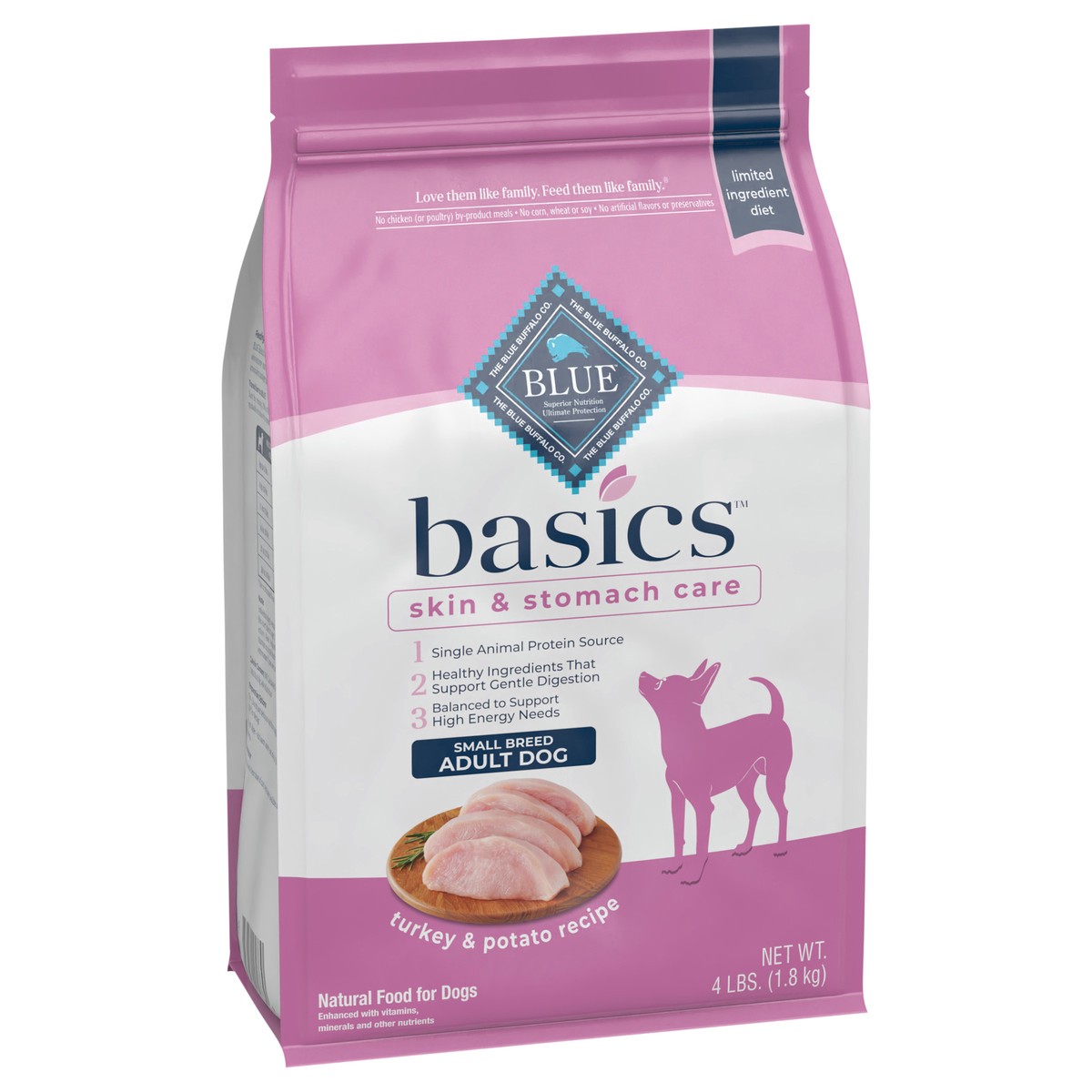 slide 2 of 9, Blue Buffalo Blue Basics Small Breed Adult Turkey & Potato Recipe Dry Dog Food, 4 lb