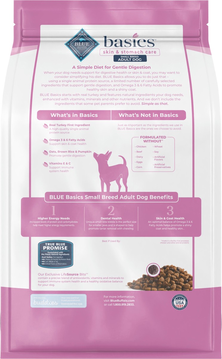 slide 5 of 9, Blue Buffalo Blue Basics Small Breed Adult Turkey & Potato Recipe Dry Dog Food, 4 lb