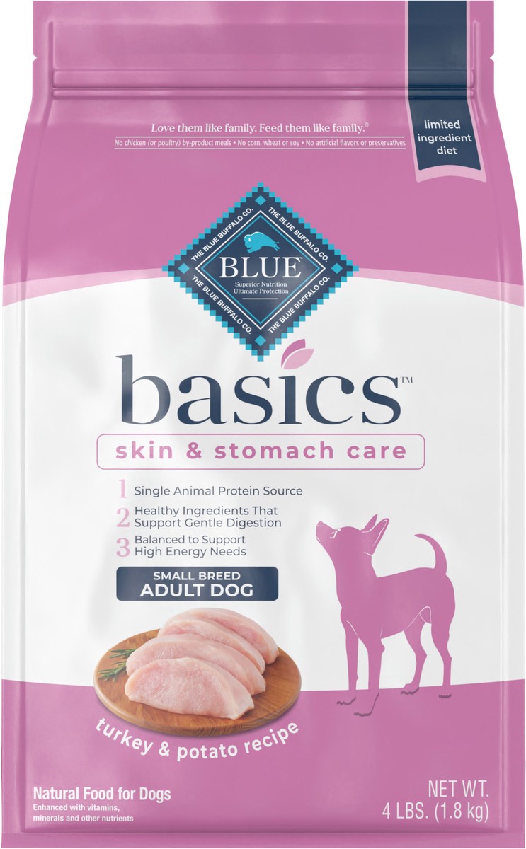 slide 6 of 9, Blue Buffalo Blue Basics Small Breed Adult Turkey & Potato Recipe Dry Dog Food, 4 lb